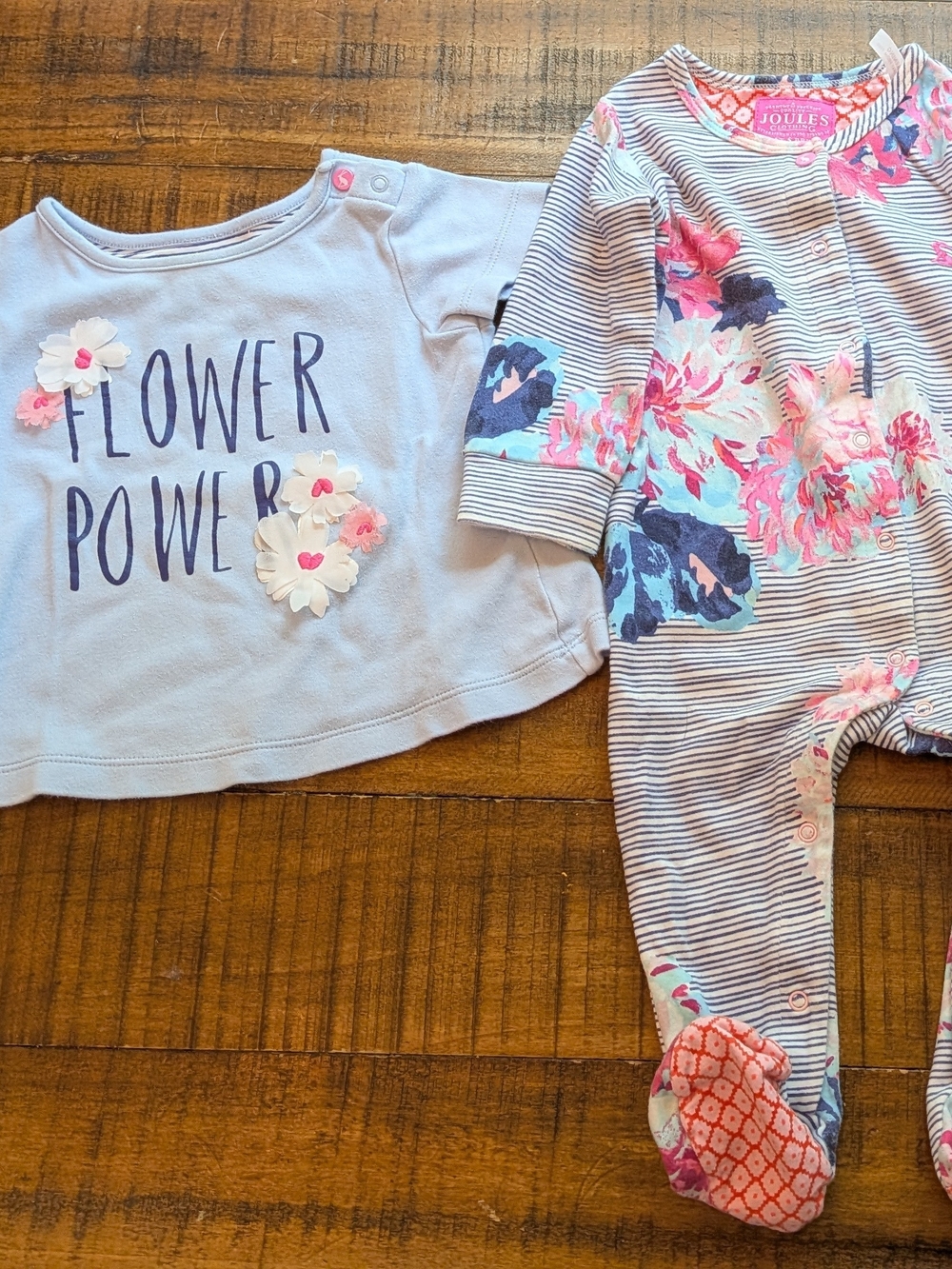 Joules Baby Floral Striped Floral Footie Pajama & Flower Power T-shirt, 6-9m